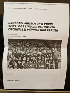 4x Olympia Ticket in Paris Handball Frauen. Fran-Bras und Däne- Schwe - Bild 1 von 1