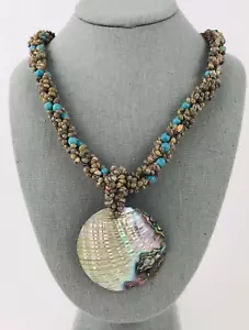 Oversized Abalone Shell Disk Pendant Necklace Sea Shell 23" - Picture 1 of 11