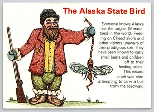Postcard Mosquito Alaskan State Bird Humor Alaska Hunters - Picture 1 of 2