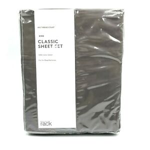 Nordstrom Rack King Classic Sheet Set 100% Cotton Sateen Dark Gray 400 Count