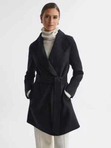 Reiss MYA Double Breasted Wool Coat - BRAND NEW w/ Tags - Navy - US8/UK 12 - Picture 1 of 4