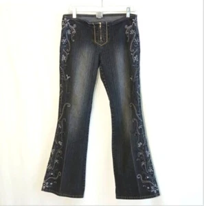 70er Z. Cavaricci Jeans Gr. 7 schwarz blau bestickt Hippie Boho Gypsy Hip Hugger - Bild 1 von 23