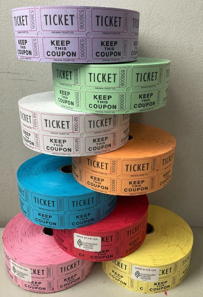ITC 5 Rolls Raffle Tickets 2000 50/50 Double Stub Five Roll Deal 10,000 Fund Raiser