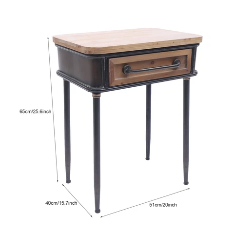 Industrial Nightstand Solid Wood End Table Bedroom Storage Wood Side Bedside Cover