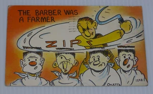 1953 COMIC MILITÄR POSTKARTE, ARMEE HAARSCHNITTE VON BAUER mit SICHEL, SIGNIERT COLETA - Bild 1 von 2