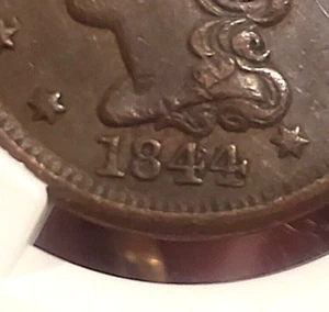 1844/INV 184 ~ CENTAVO GRANDE FECHA INVERTIDA ~ N-2 ~ PRECIOSO NGC EXTREMADAMENTE FINO 45 BN - Imagen 1 de 5
