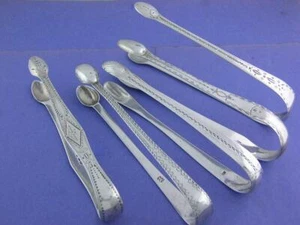 Lot 5 George III Silver Sugar Tongs various makers - 1700-1800's bright cut - Picture 1 of 11