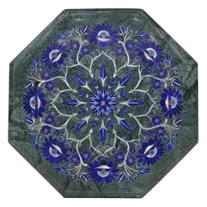 12" Green Marble Inlay Table Top Handmade with Lapis & Semi Precious Stones Tops - Picture 1 of 6