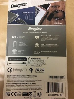 Energizer Ultimate 10,000mAh Qi Wireless Fast Portable Charger with QC 3.0,PD3.0 - Image 1 of 4