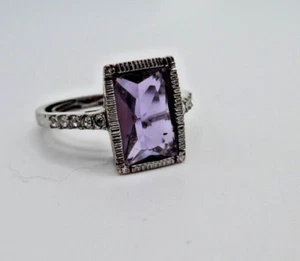 Silbertonring mit großem lila Glas 1980er Jahre - Bild 1 von 5