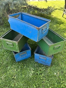 Vintage 5 Industrial Stackable Metal Bins Organizer LYON - Picture 1 of 14