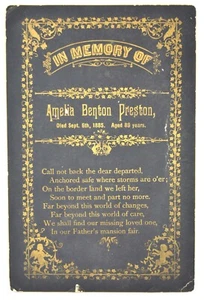Antique - Cabinet Card/Funeral Card - Amelia Preston  Died 1885 - 4"x6" - Gold - Picture 1 of 8