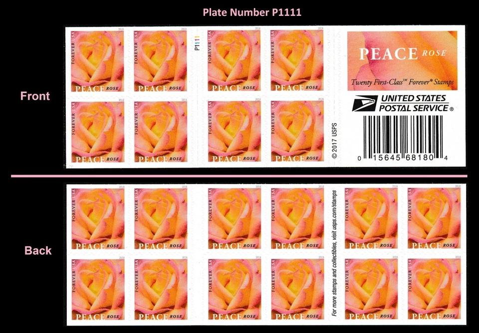 US 5280a Peace Rose F booklet 20 MNH 2018 - Image 1 of 1