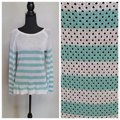 Suéter Converse One Star Medio Abierto Tejido Gris y Turquesa Rayas Foto 1 de 3