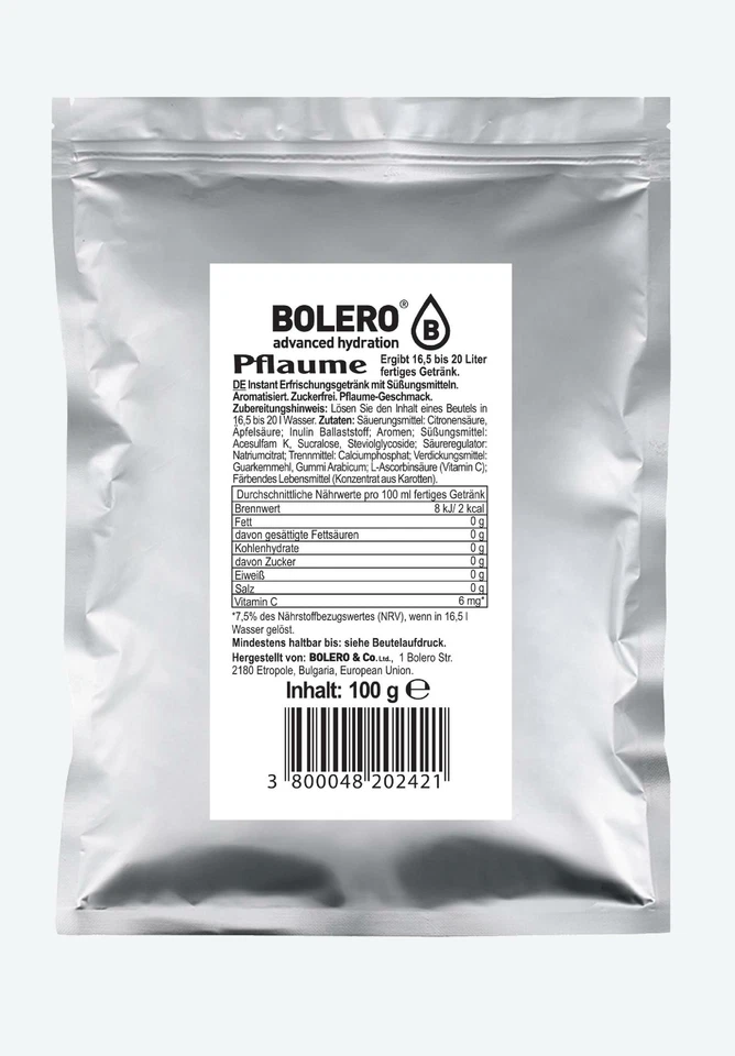 (58,70EUR/kg) Bolero Drinks zuckerfreies Getränkepulver 100g Beutel Pflaume