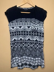 RXB Women Size Small Blouse Scoop Neck Black White Geometric Short Sleeve - Picture 1 of 16