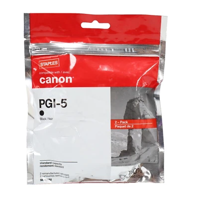 🔥Canon PGI-5 Black Twin Pack Model SIC-R50B2 - Staples Reconditioned NEW🔥 - Image 1 of 3