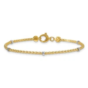 14K Solid Two Tone Gold Bead Popcorn Link Chain Bracelet - Picture 1 of 12