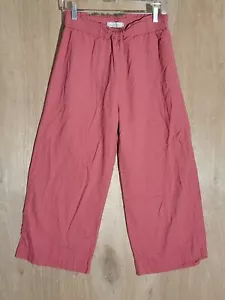 abercrombie & fitch pull on women M wide leg cropped linen blend rose red - Picture 1 of 11