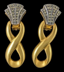 Vtg Judith Jack Goldtone Marcasite Clipback Earrings May Also Contain Sterling - Picture 1 of 2