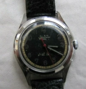 ESKA VINTAGE SCREWBACK ALL SS WR ETA 900 17J MAN WIND BLACK 2 TONE MILITARY DIAL - Picture 1 of 9