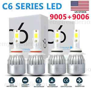 4x C6 9005 + 9006 Combo  40000LM LED Headlight Kit Hi/Lo Beam Bulb 6000K White