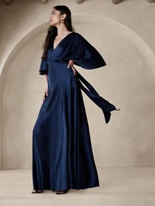Robe maxi en soie BANANA REPUBLIC Aura neuve avec étiquette - Taille 4 bleu marine #817278 - Photo 1/7