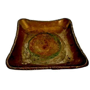 Antique Heavy Hammered Copper? Ashtray Coin Tip Trinket Dish 4.75 x 4.75 J671 - Picture 1 of 6
