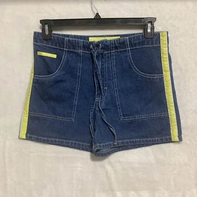 VTG 90s No Excuses Denim Shorts Tuxedo Stripe High Waist Mom Tie &Button Sz 9/10 - Image 1 of 4