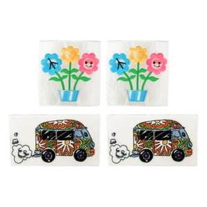 60’s Hippie Flower Power Peace Love VW Van Embroidered Iron-On Patch - Set of 4 - Picture 1 of 3