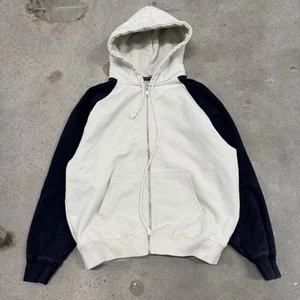 Women's Brandy Melville Oversized Boxy Heavyweight White Blue Zip-Up Hoodie - Picture 1 of 5
