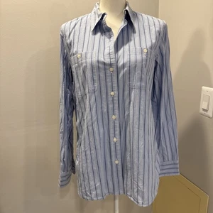 LRL Lauren Jeans Co. Cotton Striped Button Down Shirt Blue Size Large 90s Vtg - Picture 1 of 8