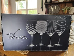 Gorgeous! Unused New Mikasa® Cheers Set of 4 White Wine Glasses Etched Glass NIB - Picture 1 of 14