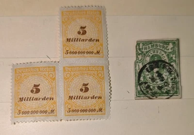 1863 Hamburg Germany Local Post Stamp Used + 1930's Deutsches Reich Stamps MLH - Image 1 of 2