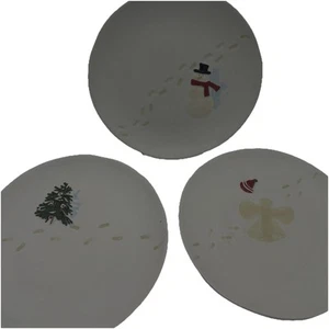Hallmark Holiday Christmas Plates Footprints in the Snow Set of 3 Snowman/Tree - Picture 1 of 13