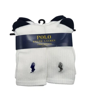 Polo Ralph Lauren Jungen Crew-Socken 6er-Pack Paar Größe 8-9,5 weiß Farbblockkappe - Bild 1 von 12