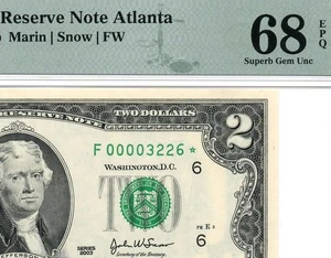 2003* $2 Atlanta STAR Federal Reserve Note 1937-F* LOW Serial "3226" PMG 68 EPQ - Picture 1 of 3