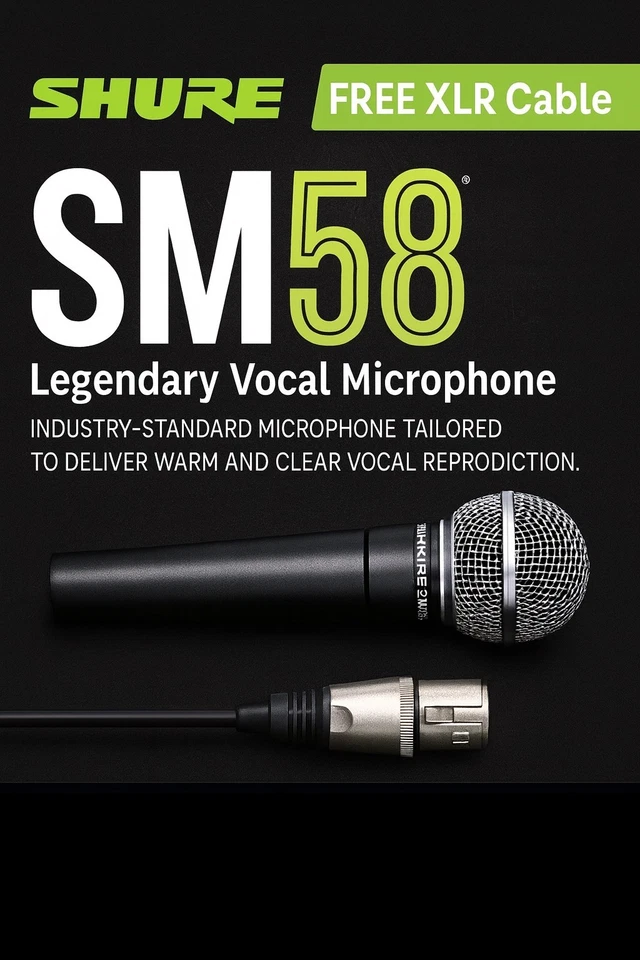 Shure SM58 Dynamic Cardioid Vocal Microphone – Brand New w/ Free XLR Cable - Image 1 of 3