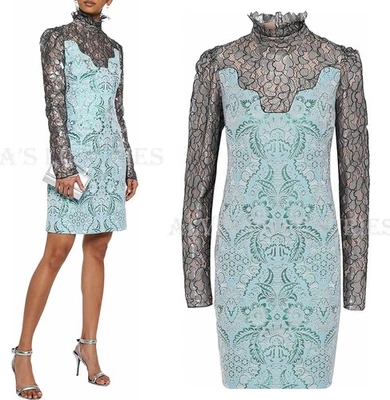 LANVIN DRESS METALLIC LACE LAVISH MINT BROCADE sz $3,855 sz FR 38 US 6 - Image 1 of 4