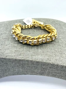 Ballet Brand Goldtone Rhinestone Large Link Bracelet 7” New - Picture 1 of 5