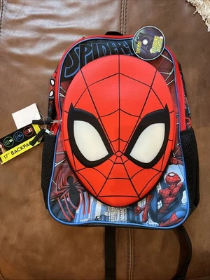 Marvel Spider-Man Mask Boy's Light-Up 17" Backpack, Black/Red, NWT-FREE DELIVERY - Image 1 of 2