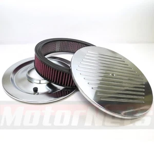 14" Ball Milled Air Cleaner Flat Base Washable Filter 4BBL Holley Edelbrock 350 - Picture 1 of 5