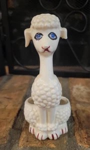 Soporte de lápiz labial doble tocador tocador vintage años 50 blanco caniche perro - Imagen 1 de 6