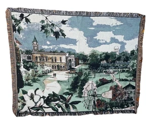 Vintage West Point Mississippi Afghan Fringe Throw Blanket, Wall Tapestry Art - Picture 1 of 10