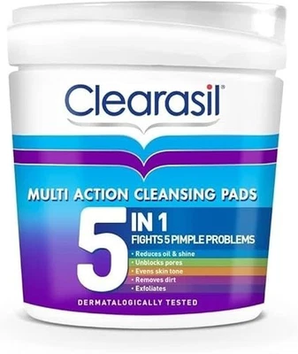 BRANDED Clearasil 5-in-1 Ultra Cleansing Salicylic Acid Pads, Face Exfoliating for Acne