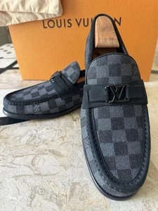 EUC Louis Vuitton Major Loafers DENIM SUEDE Graphite Gray Damier UK 9 US size 10 - Picture 1 of 16