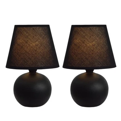 LT2008-BLK-2PK Mini Ceramic Globe Table Lamp 2 Pack Set with Matching Fabric ... - Image 1 of 4