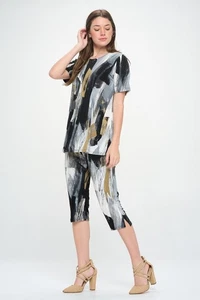 Travel Knit Capri Set, A-Line SS,New, Jostar Stretchy no-iron poly/span #379 gy - Picture 1 of 3