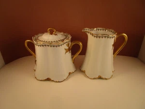 Haviland Limoges France Schleiger Gold Daub crema incrostata e zuccheriera - Foto 1 di 17