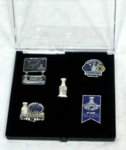 St Louis Blues 2019 NHL Stanley Cup Finals World Champions 5 Pin Set Case Trophy - Picture 1 of 2